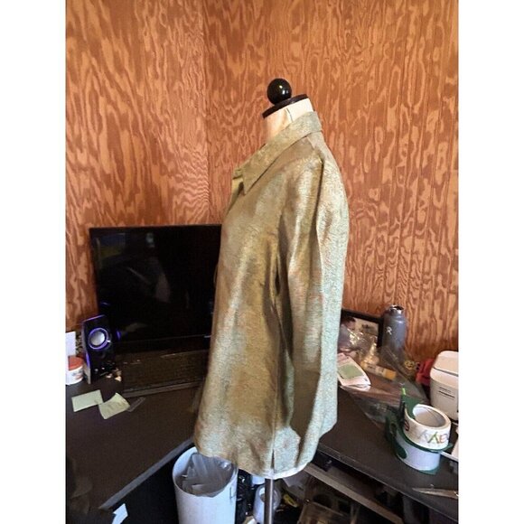 Sigrid Olsen Linen Silk Blend Button Down Light Jacket Collared Teal Print - Picture 6 of 11